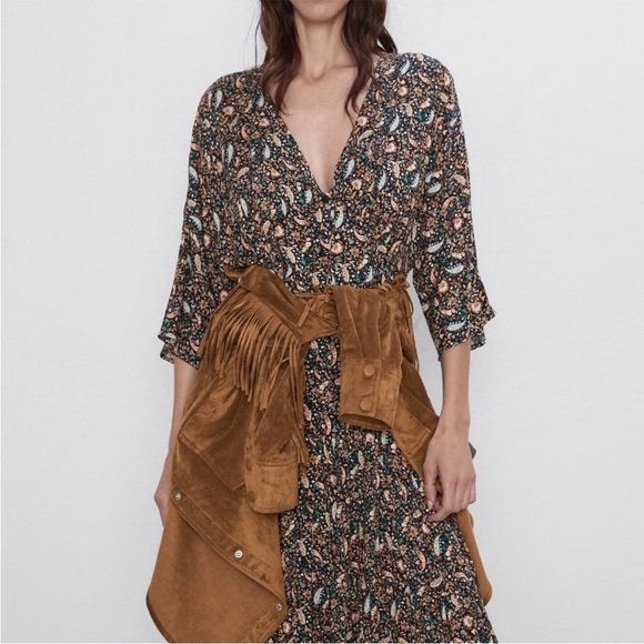 NWT. Zara Medium Paisley Print Maxi Dress Multicolor. - Picture 2 of 14